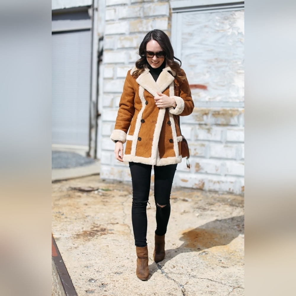 Topshop Faux Fur Shearling Tan Coat